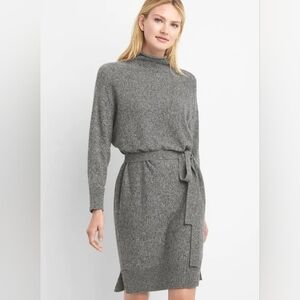 Gap Merino Wool Funnel Neck Tie-Belt Midi Dress Gray Women's Size Meduim